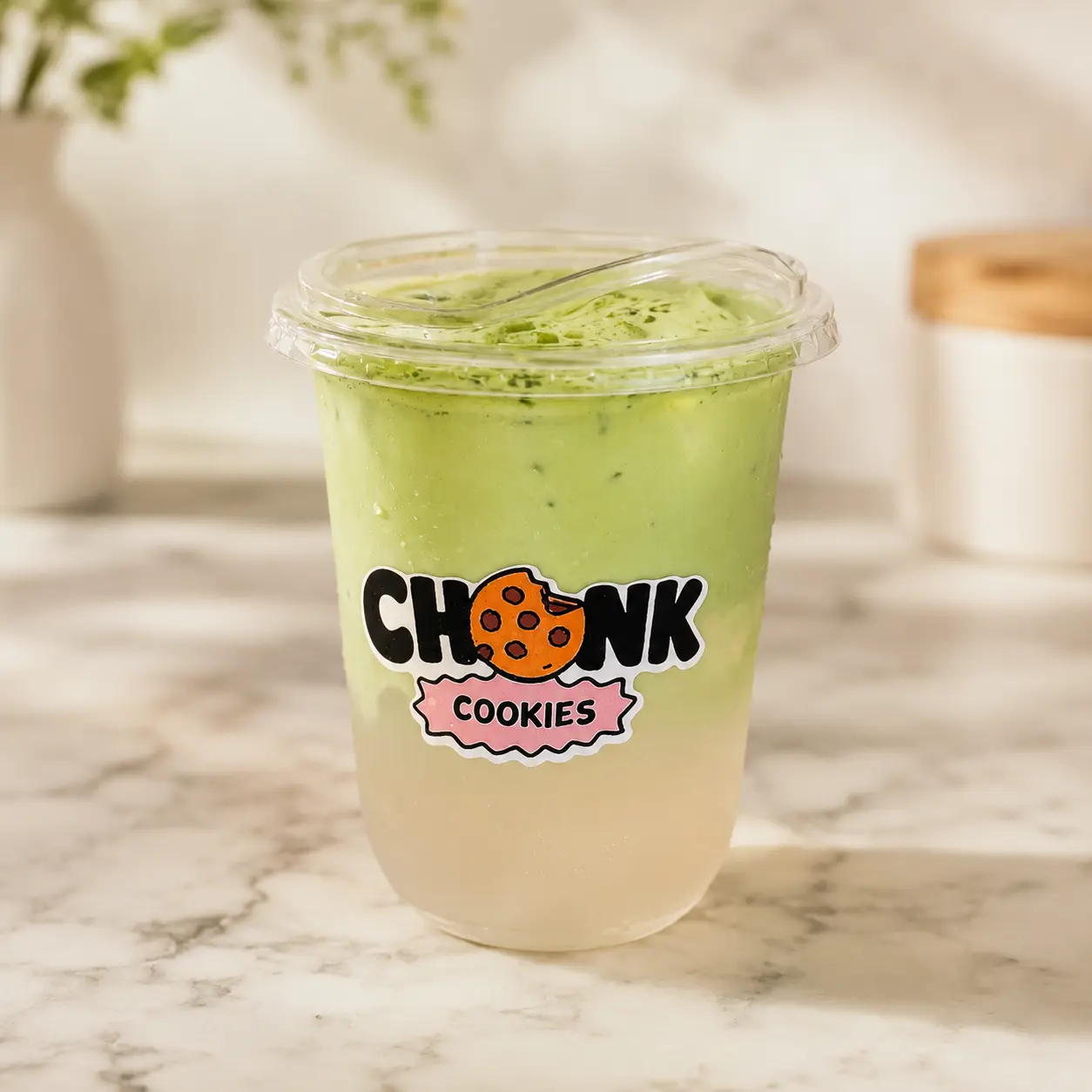 Coconut Cloud Matcha in a CHONK cup with matcha cold foam