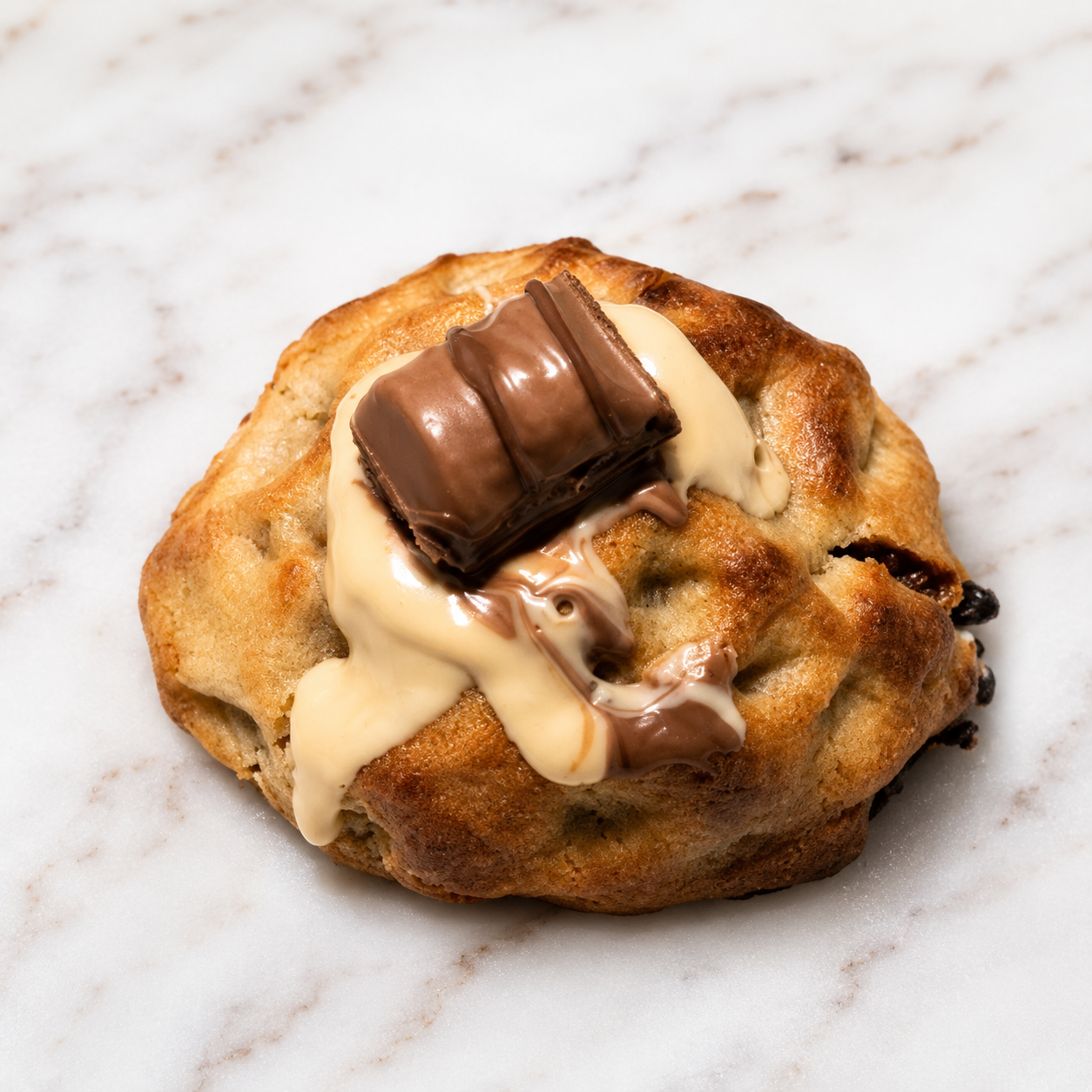 Kinder Bueno cookie topped with Kinder Bueno pieces and hazelnut cream